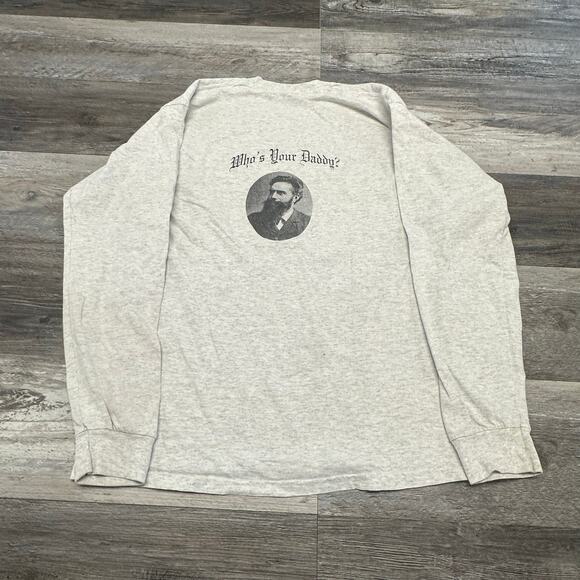 Vintage 90s Y2K Caution Radioactive Rontgen Rad Tech Humor Grey Mens L Funny Tee - Picture 2 of 10